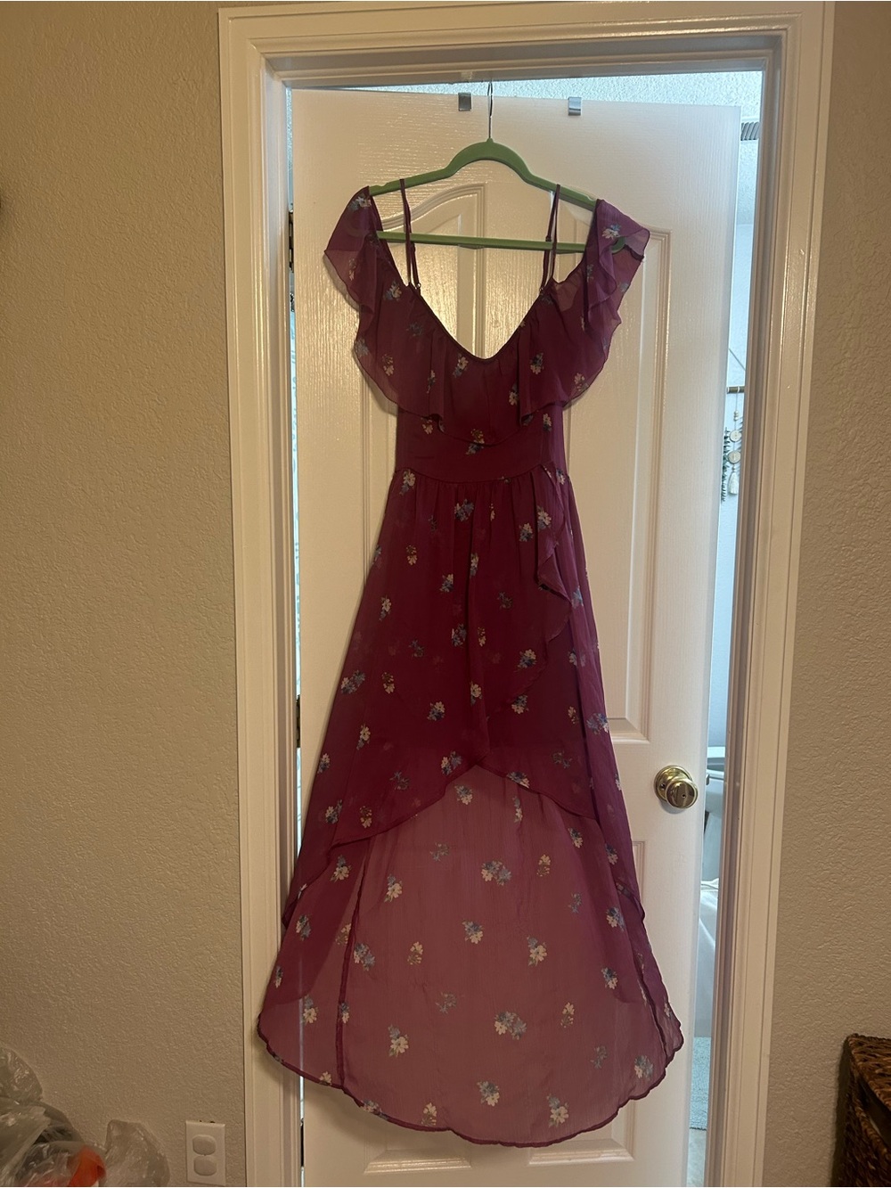 Abercrombie & Fitch Women's Plum Floral Ruffle High-Low Dress XL